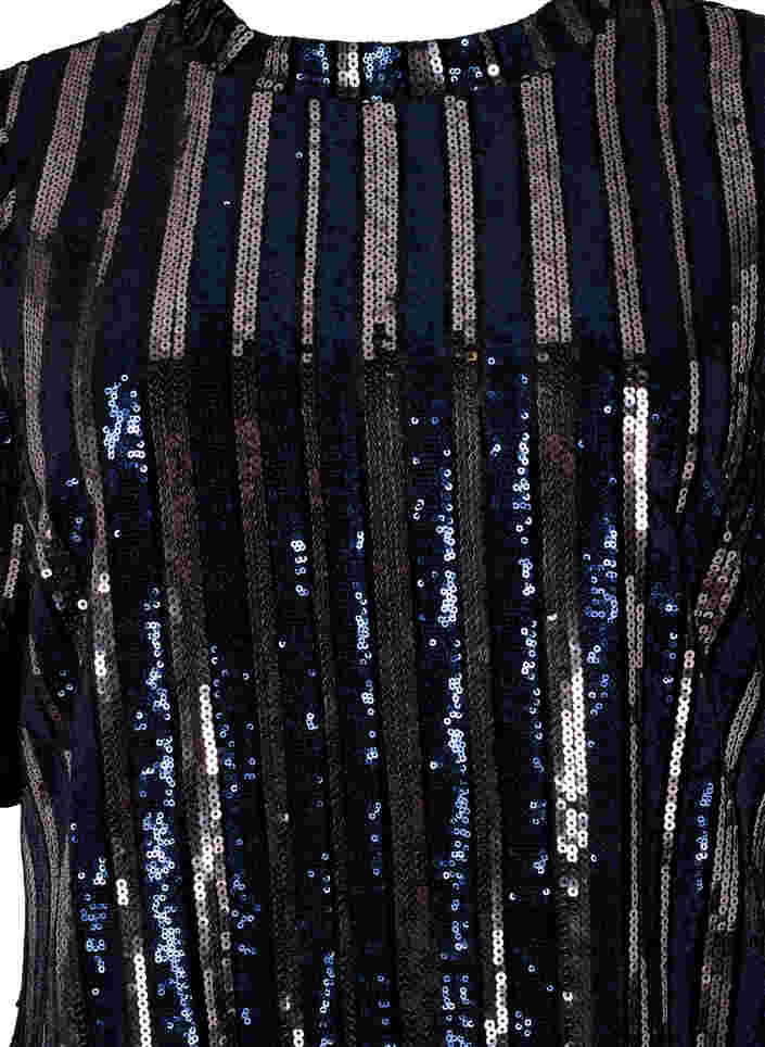 Lyhythihainen paljettimekko halkiolla, Evening Blue Stripe , Packshot image number 2