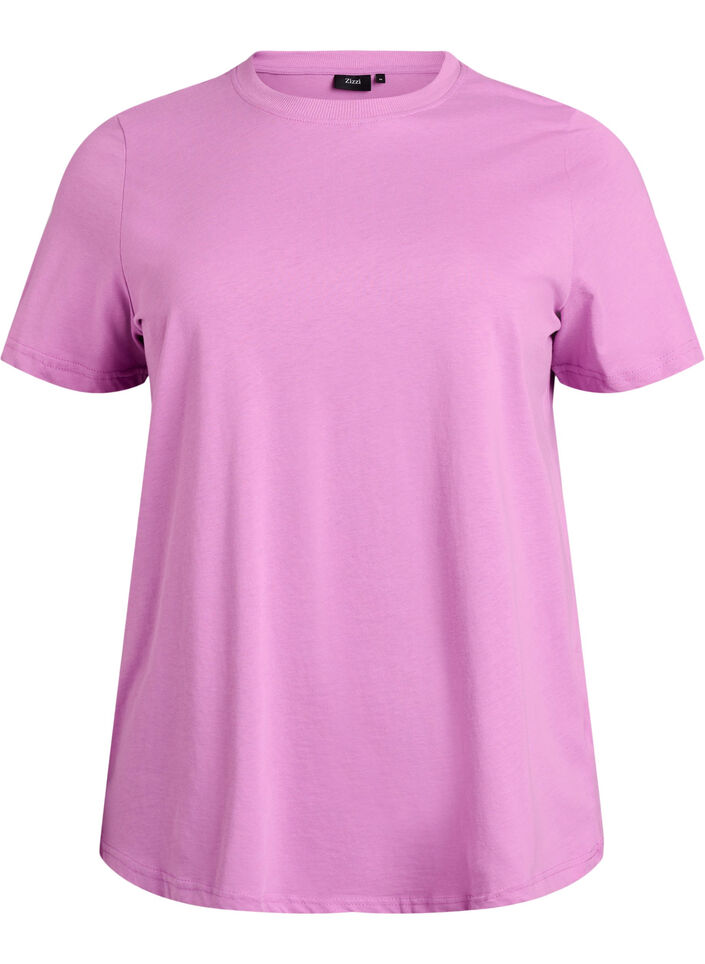 Puuvillainen perus-T-paita, jossa on py&ouml;re&auml; kaula-aukko, Violetti, Packshot image number 0