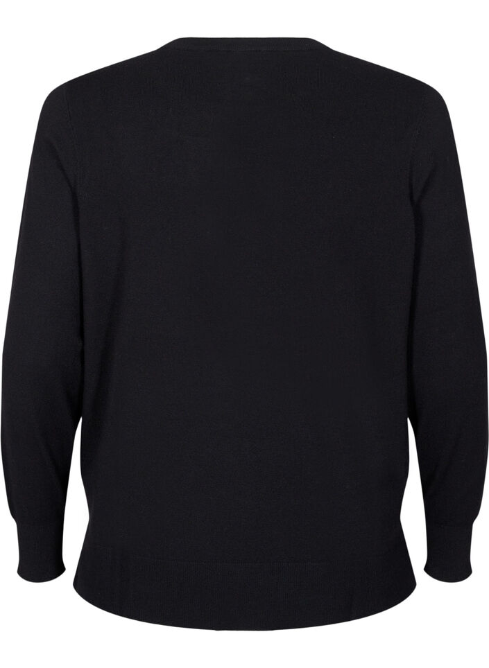 Pitkähihainen neulepaita halkiolla, Musta, Packshot image number 1