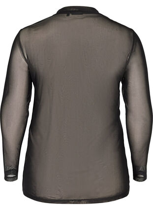 Tyköistuva mesh-pusero korkealla kauluksella, Black, Packshot image number 1
