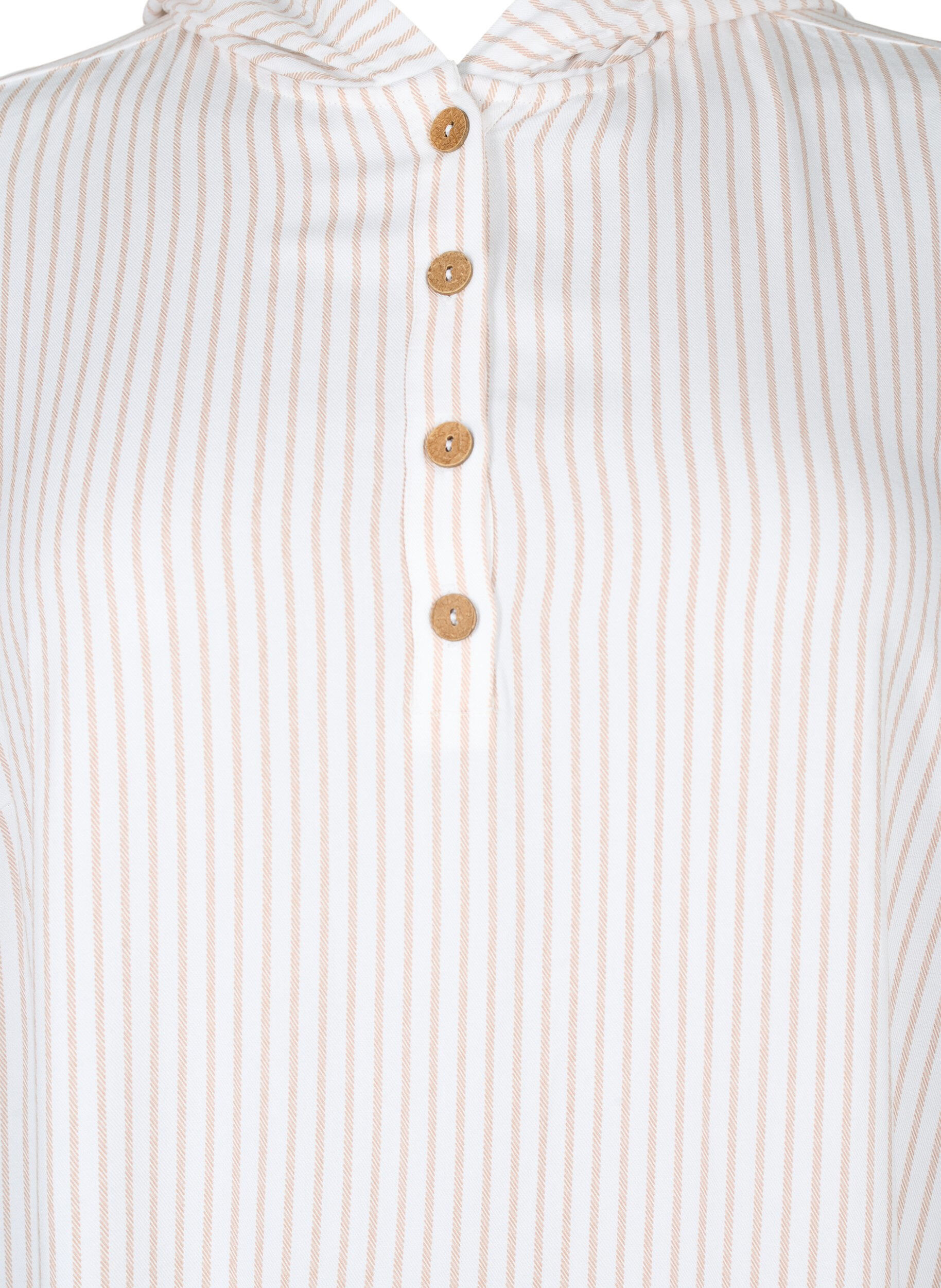 Zizzi Lyhythihainen hupullinen viskoositunika, White Natural Stripe, Packshot image number 2