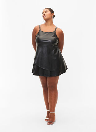 Tekonahkainen mekko A-mallissa, Black, Model image number 3