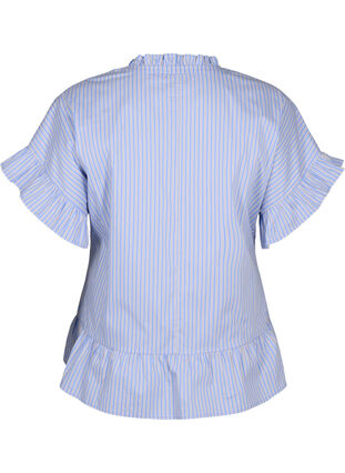 Raidallinen pusero, jossa on peplum ja röyhelöitä, Blue Stripe, Packshot image number 1
