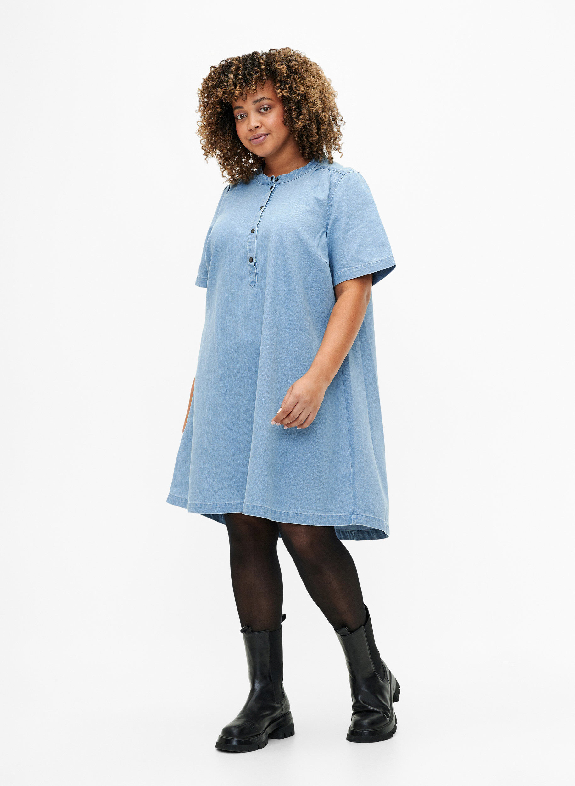 ZizziLyhythihainen A-linjainen farkkumekko, Light blue denim, Model image number 2