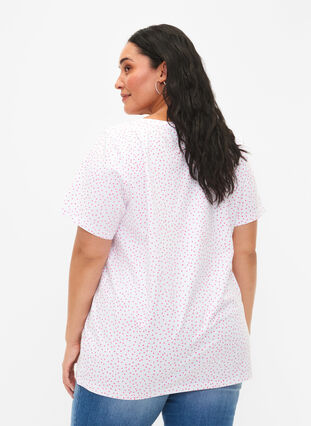 Puuvillainen T-paita pilkuilla ja v-pääntiellä, B.White/S. Pink Dot, Model image number 1