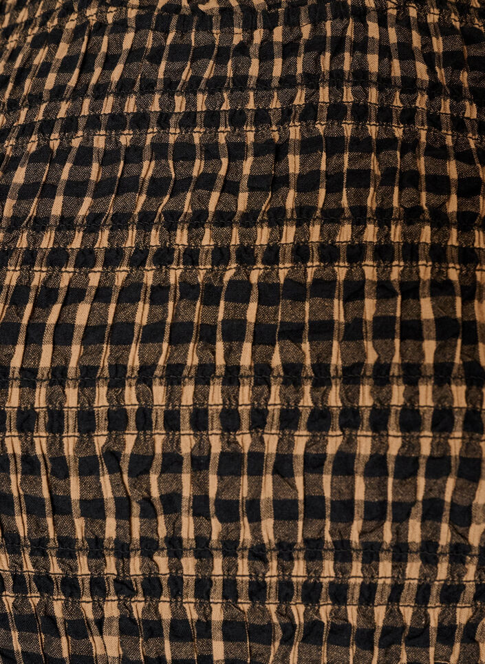 Ruudullinen pusero smokkauksella ja peplum-helmalla, Ruskea, Packshot image number 2