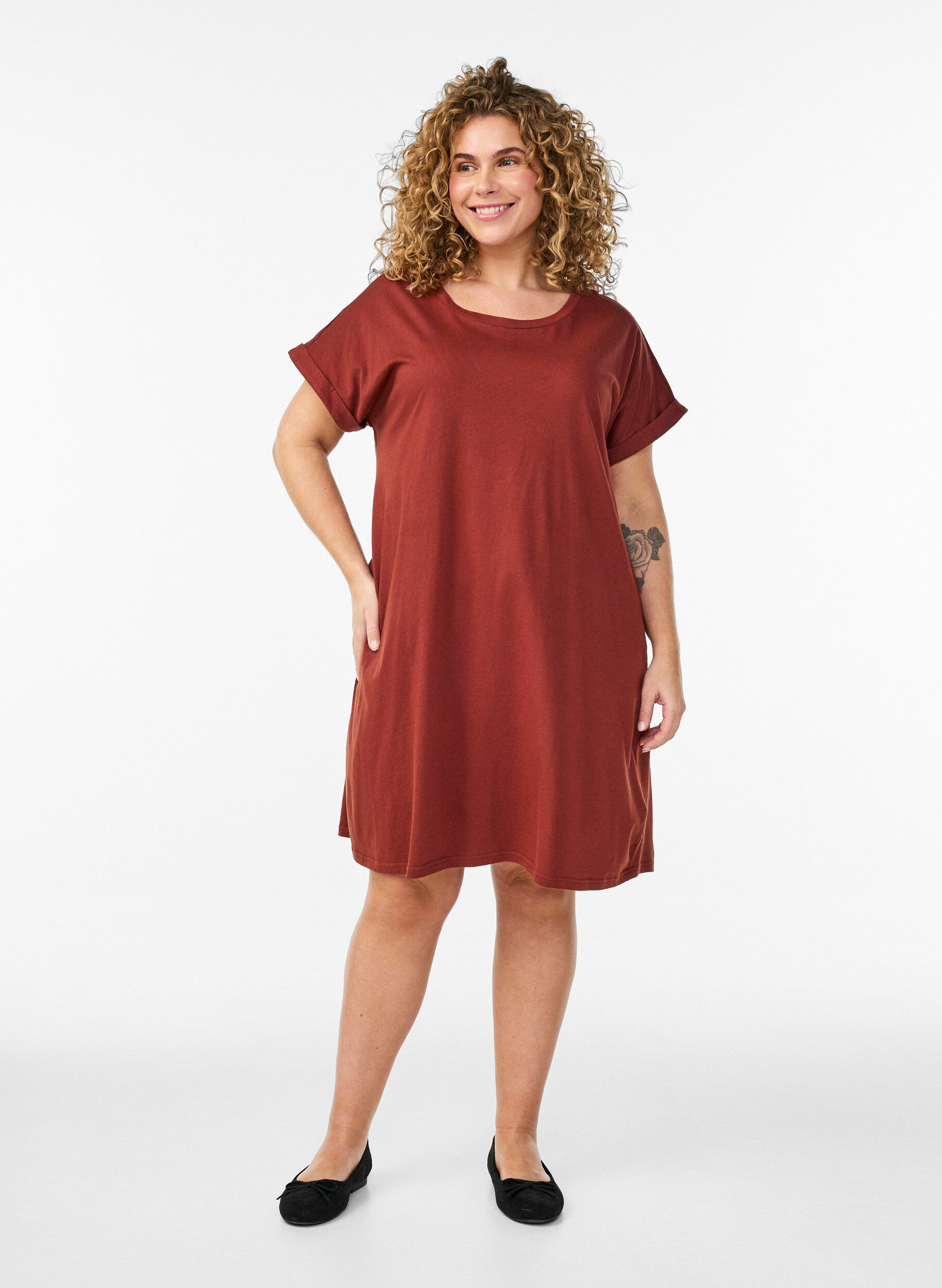 Zizzi 2-pack T-paitamekko lyhyill&auml; hihoilla, Oranssi, Model image number 1