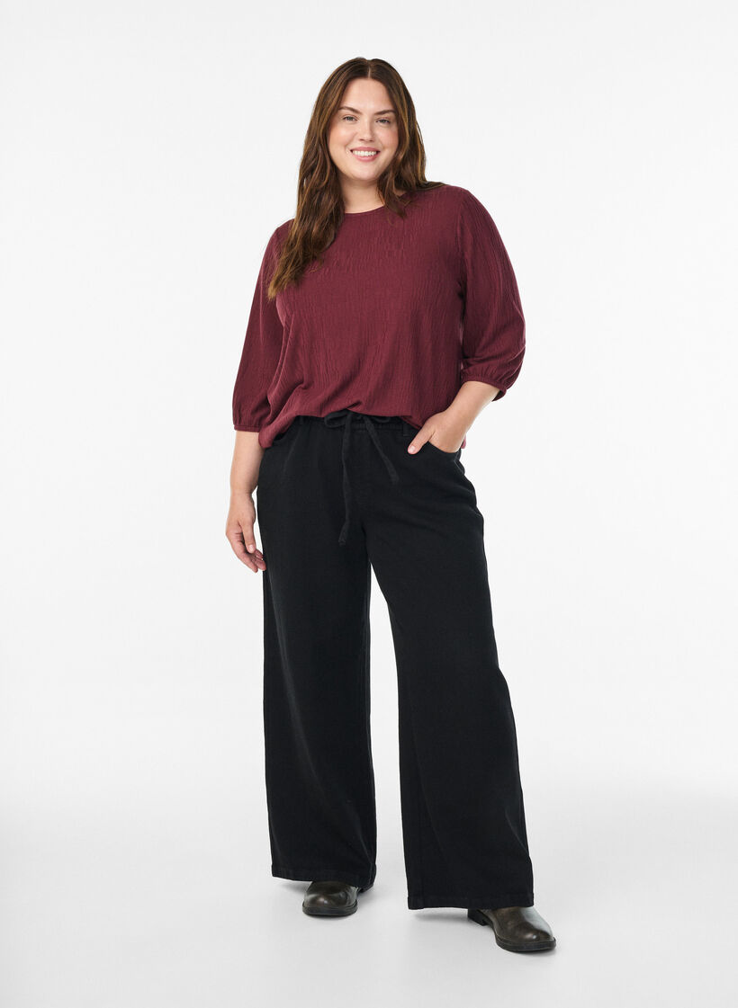 Pusero tekstuurilla ja 3/4-hihoilla, Punainen, Model image number 1