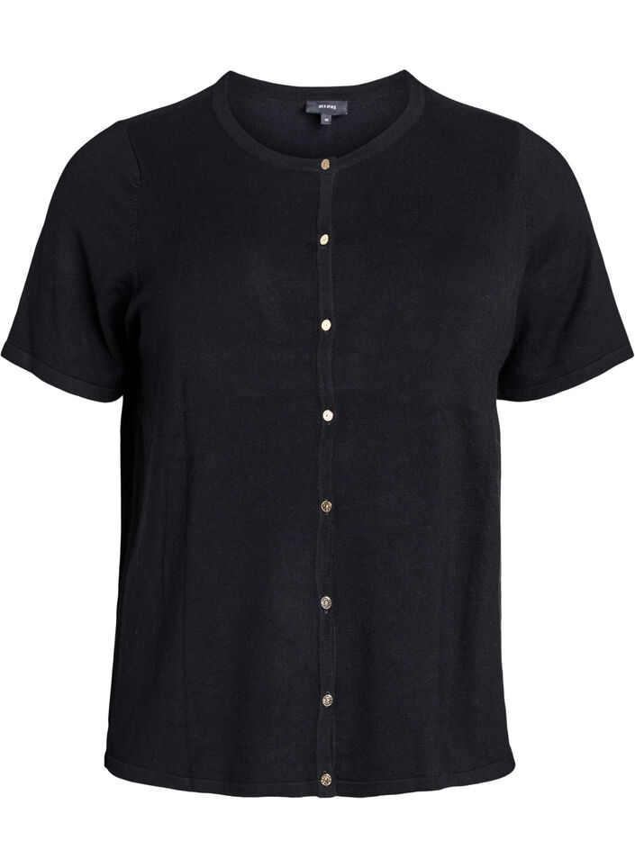 Lyhythihainen neuletakki viskoosista, Musta, Packshot image number 0