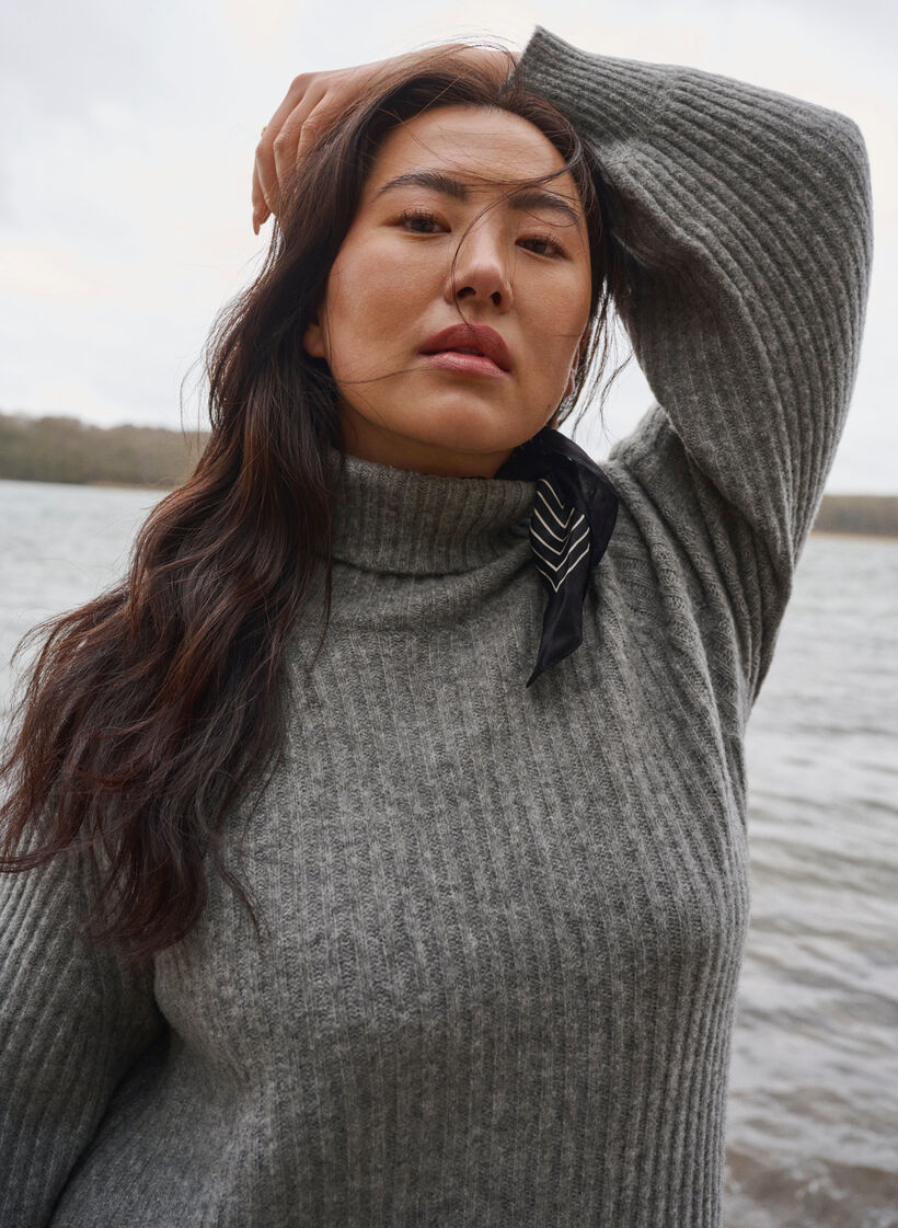 Pitkä neulemekko poolokauluksella, Medium Grey Mel., Image image number 1