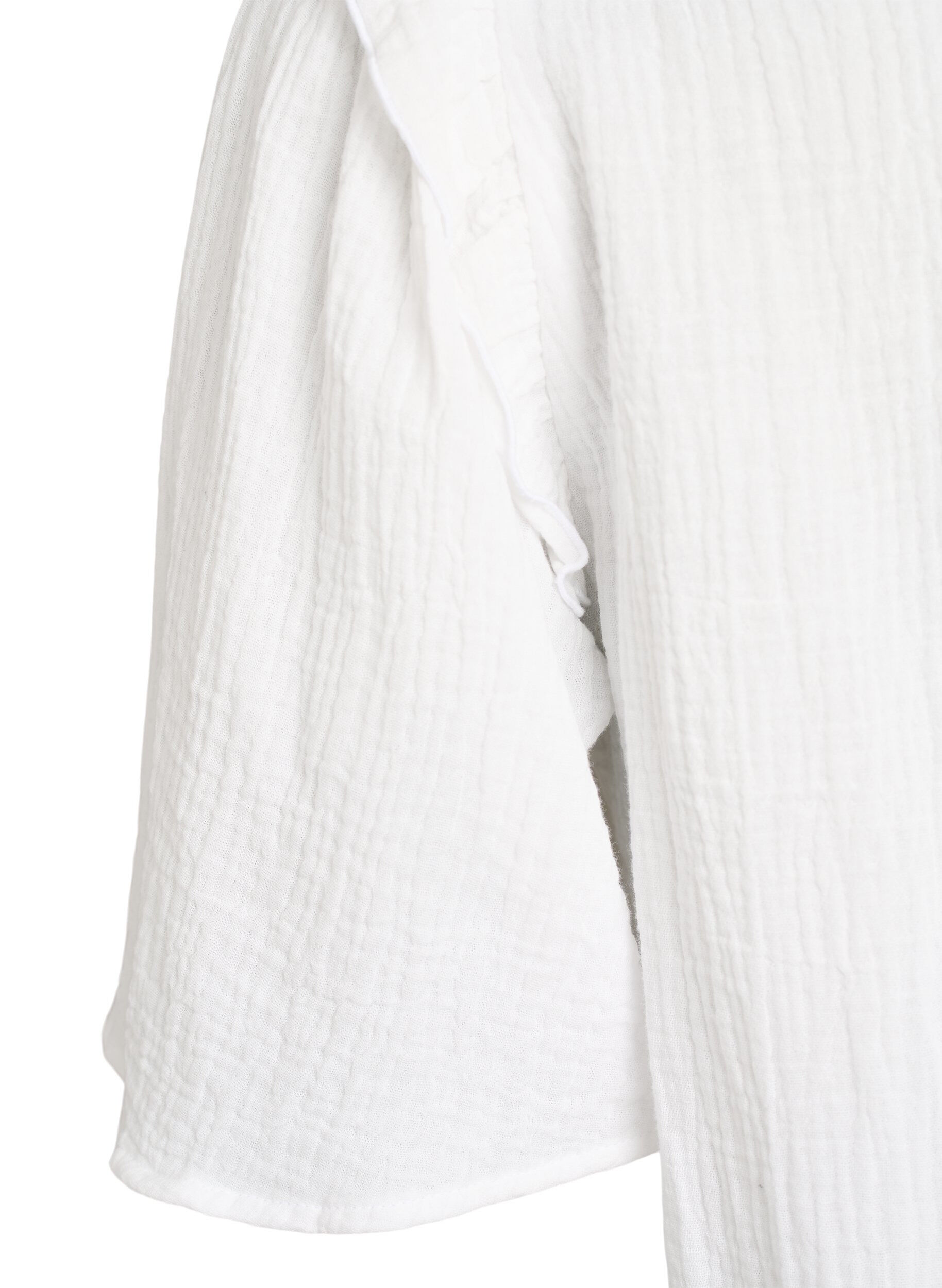 ZizziPuuvillamusliinipusero broderie anglaise -kirjonnalla ja 1/2-hihoilla, Valkoinen, Packshot image number 3