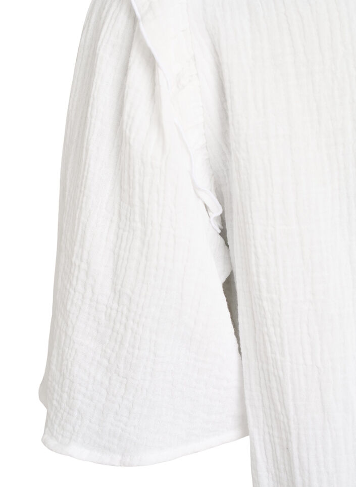 Puuvillamusliinipusero broderie anglaise -kirjonnalla ja 1/2-hihoilla, Valkoinen, Packshot image number 3
