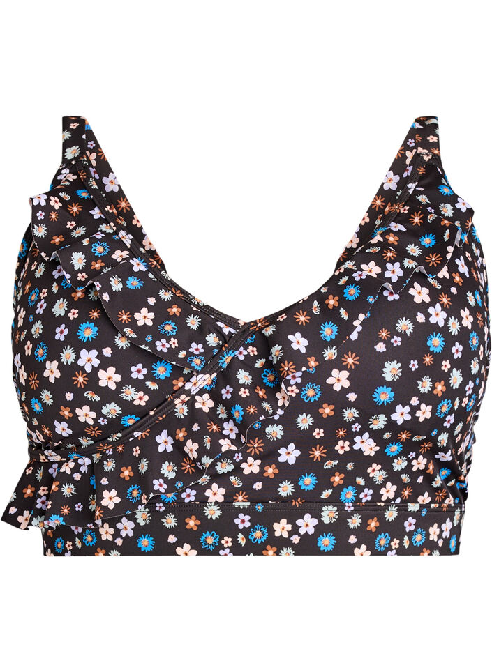  Kukallinen bikinien yläosa röyhelöyksityiskohdilla, Ruskea, Packshot image number 0