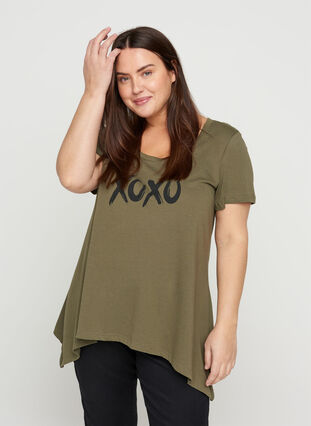 Lyhythihainen puuvillainen t-paita a-mallissa , Ivy Green XOXO, Model image number 0