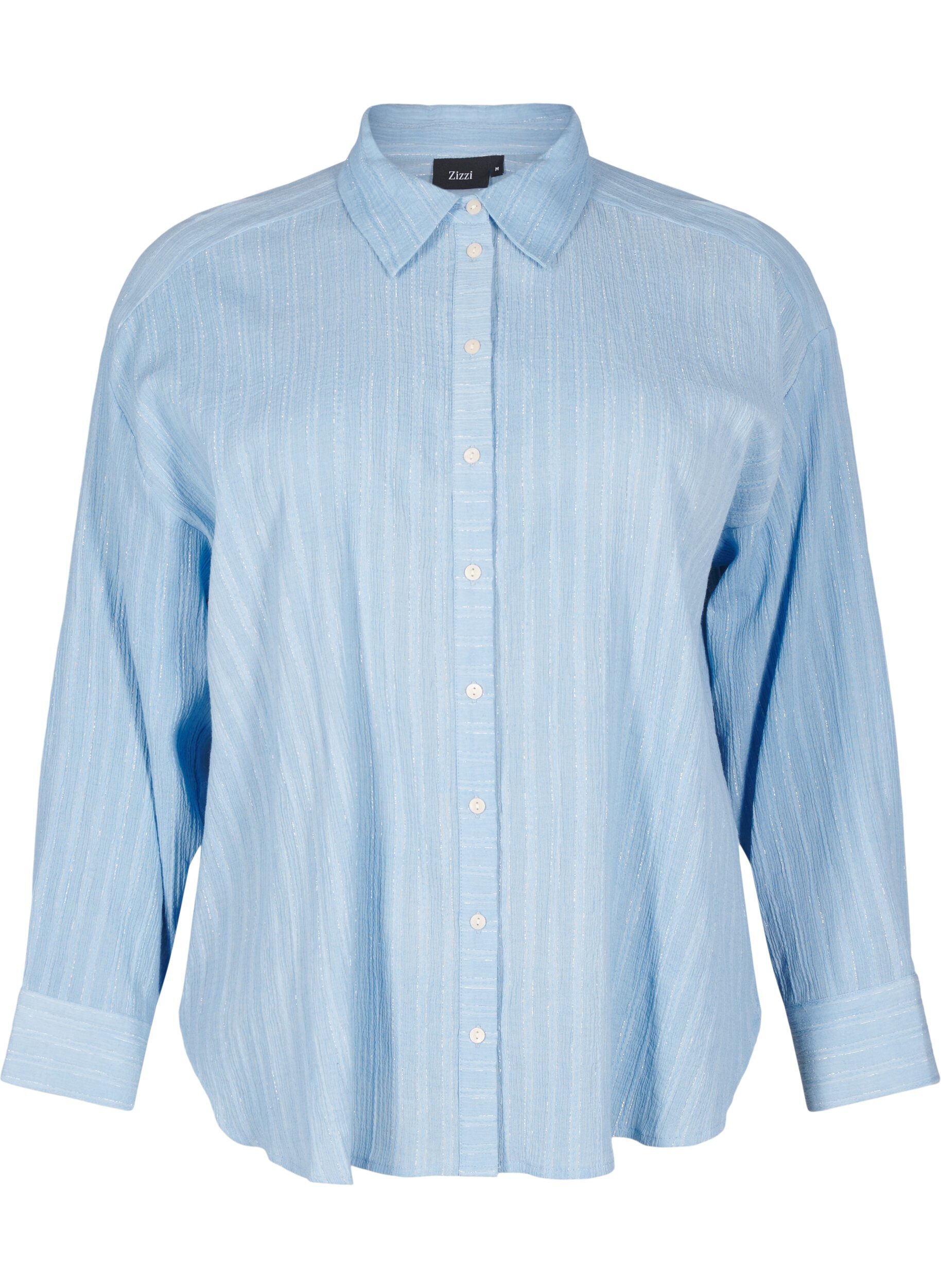 Rento paita raidallisella tekstuurilla ja hohtolangoilla