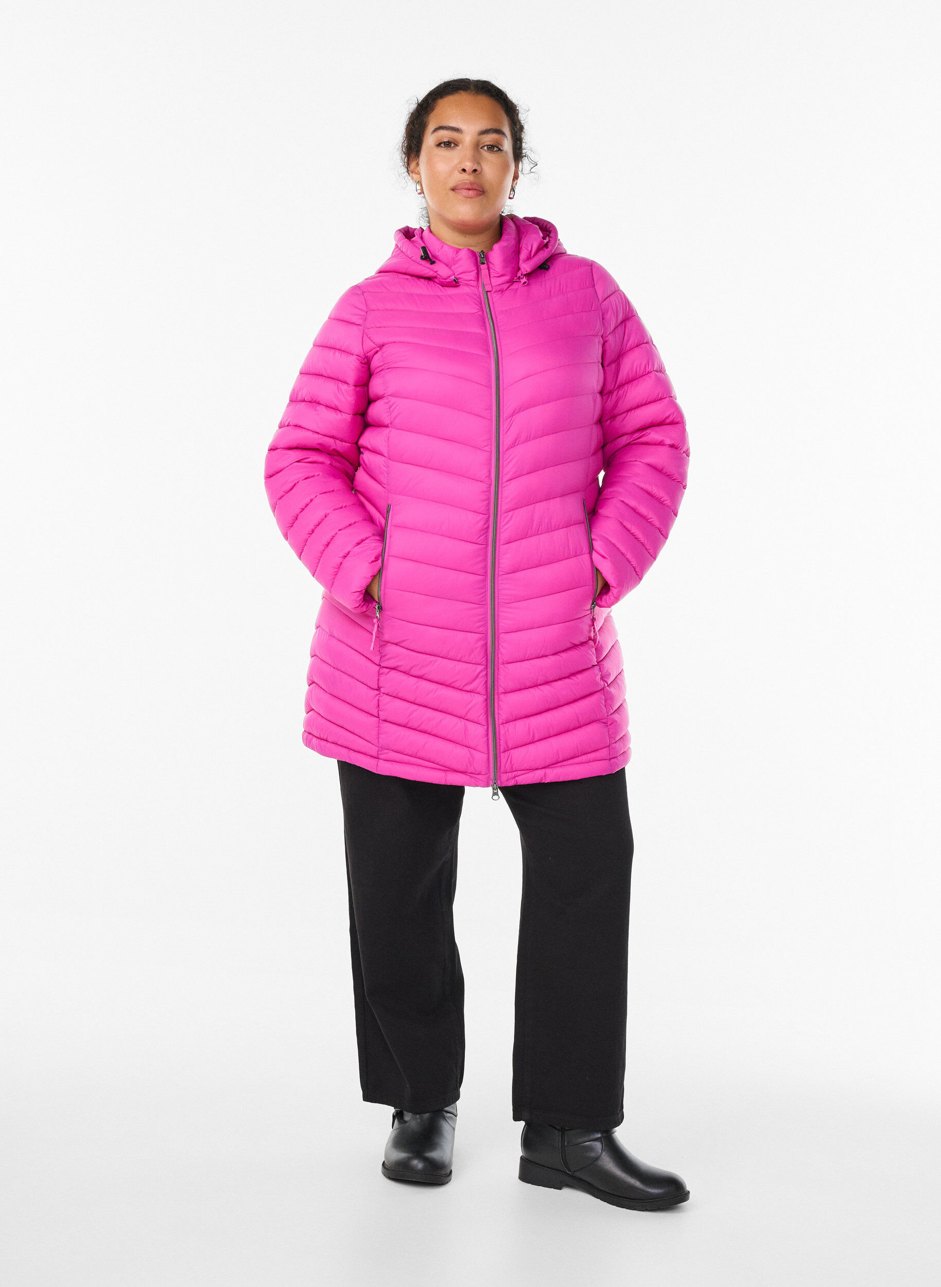 ZizziKevyt takki taskuilla ja irrotettavalla hupulla, Vaaleanpunainen, Model image number 1