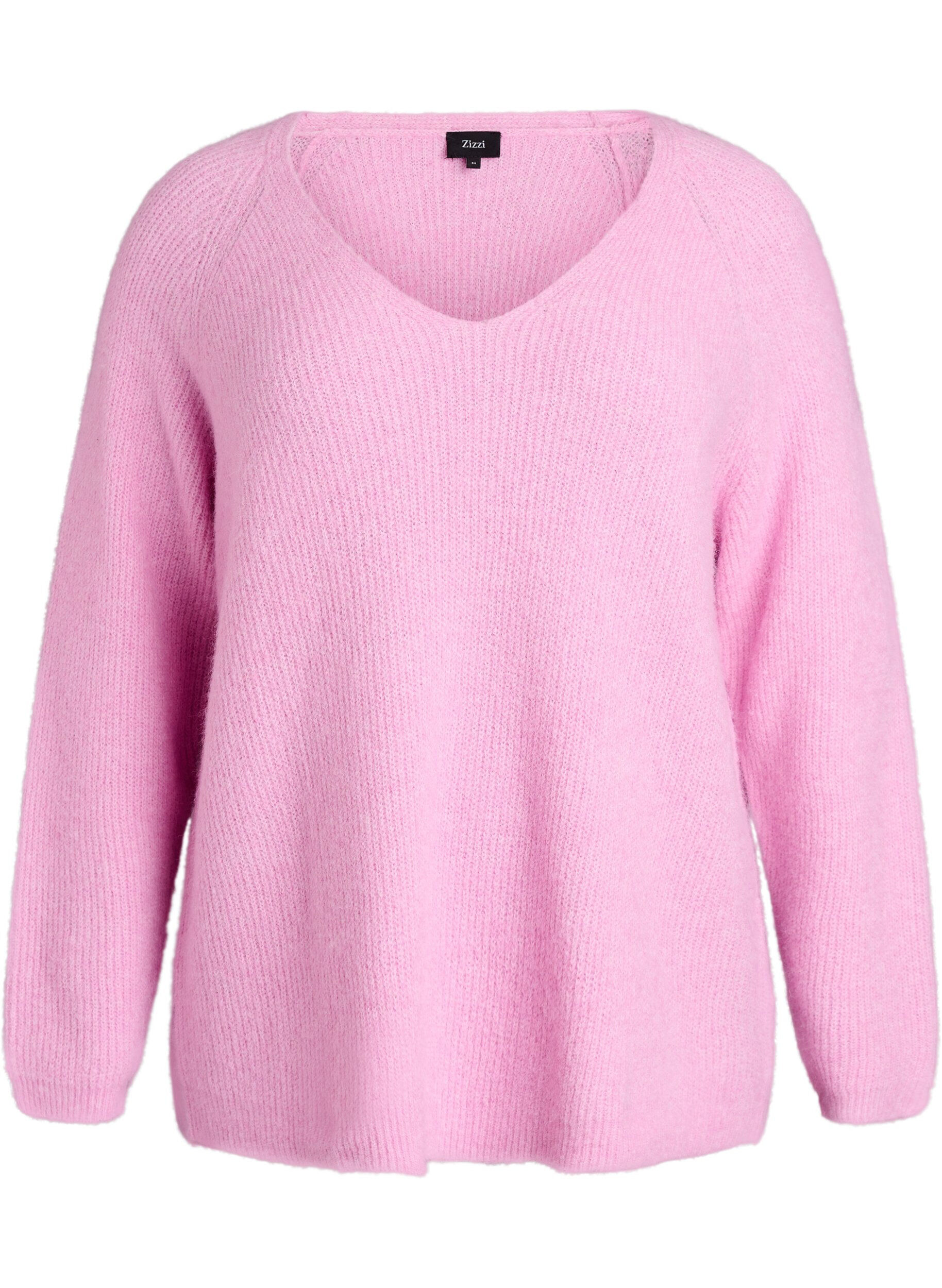 ZizziNeulepusero v-p&auml;&auml;ntiell&auml; ja raglanhihoilla, Vaaleanpunainen, Packshot image number 0
