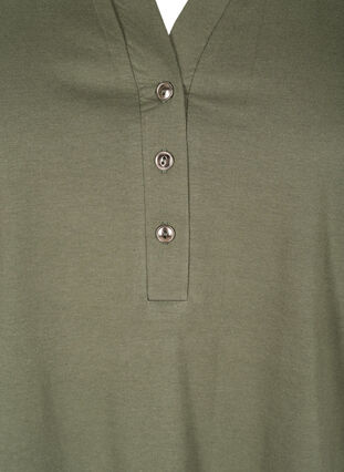 Puuvillainen t-paita v-aukolla ja napeilla , Thyme, Packshot image number 2