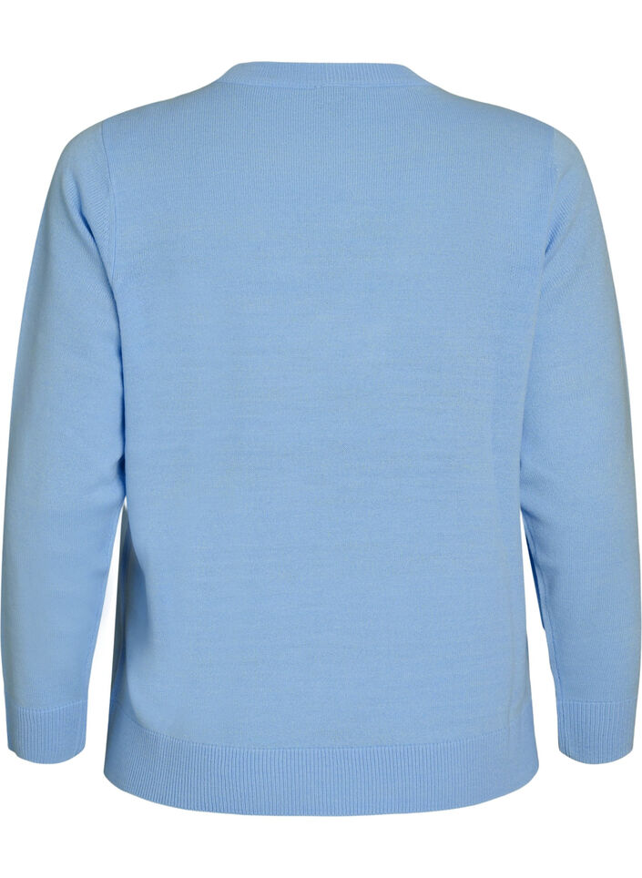Neulottu pusero jouluaiheisella kuviolla, Sininen, Packshot image number 1