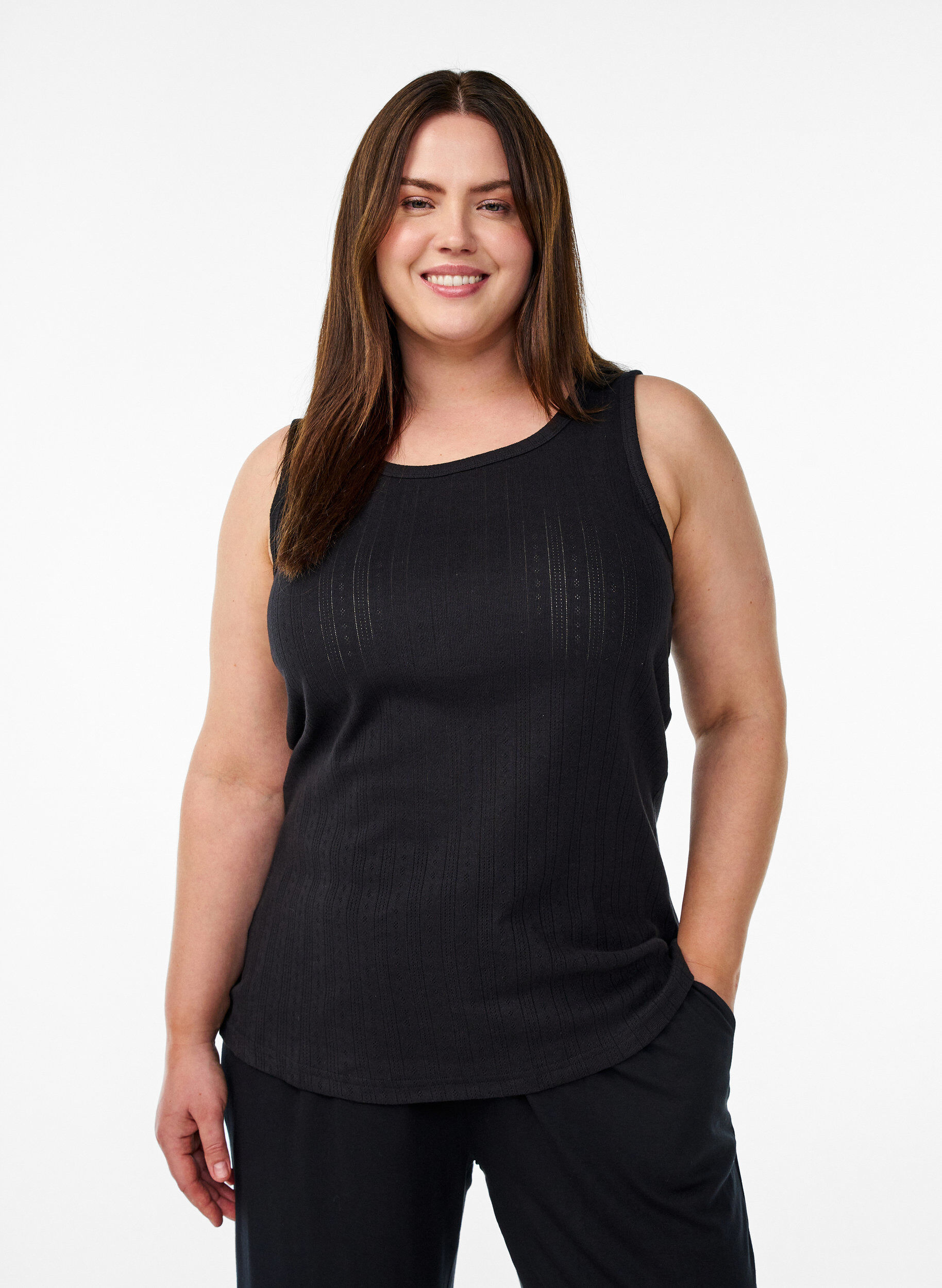 ZizziY&ouml;toppi luomupuuvillasta, struktuurikuviolla, Musta, Model image number 0