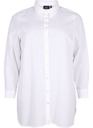 Pitkä paita pellavasta ja puuvillasta, Bright White, Packshot image number 0