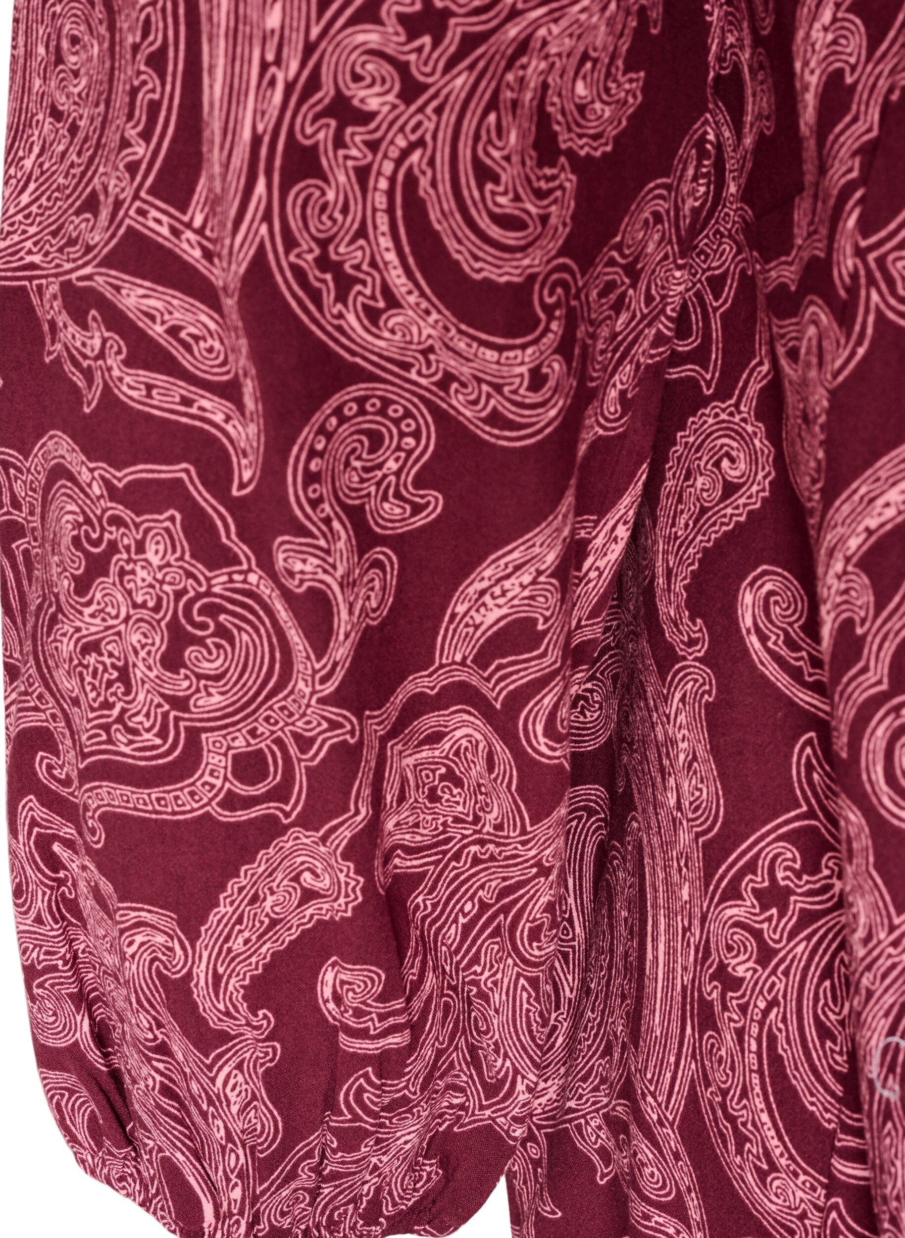 ZizziLyhyt puuvillamekko joustavalla helmalla ja pitk&auml;t hihat, Tumma Bordeaux, Packshot image number 3