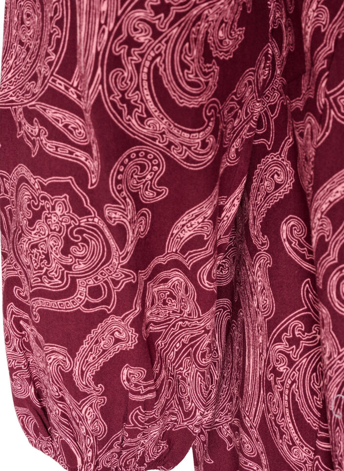Lyhyt puuvillamekko joustavalla helmalla ja pitk&auml;t hihat, Tumma Bordeaux, Packshot image number 3
