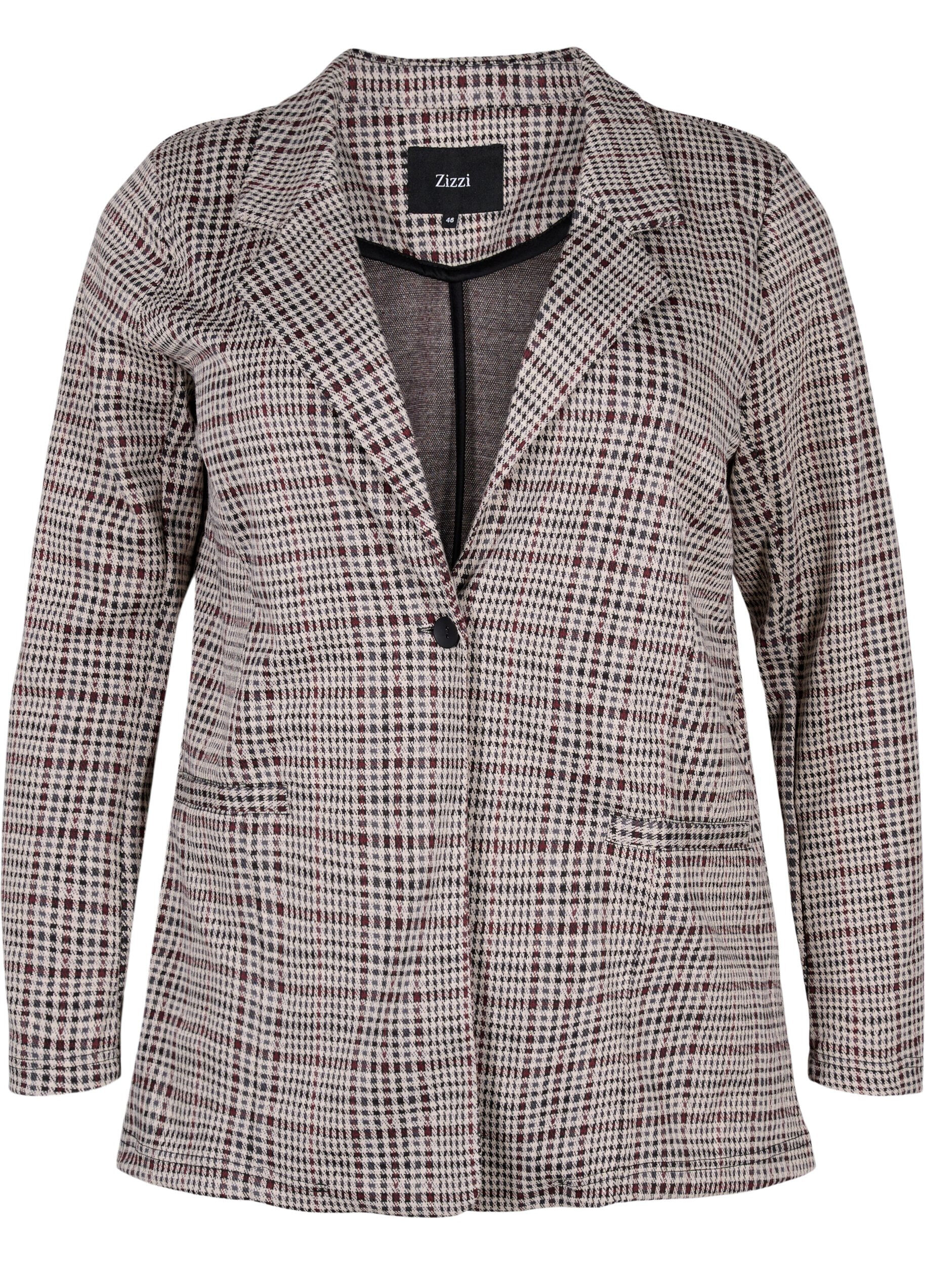 Zizzi Ruudullinen bleiseri napilla, Brown Check, Packshot image number 0