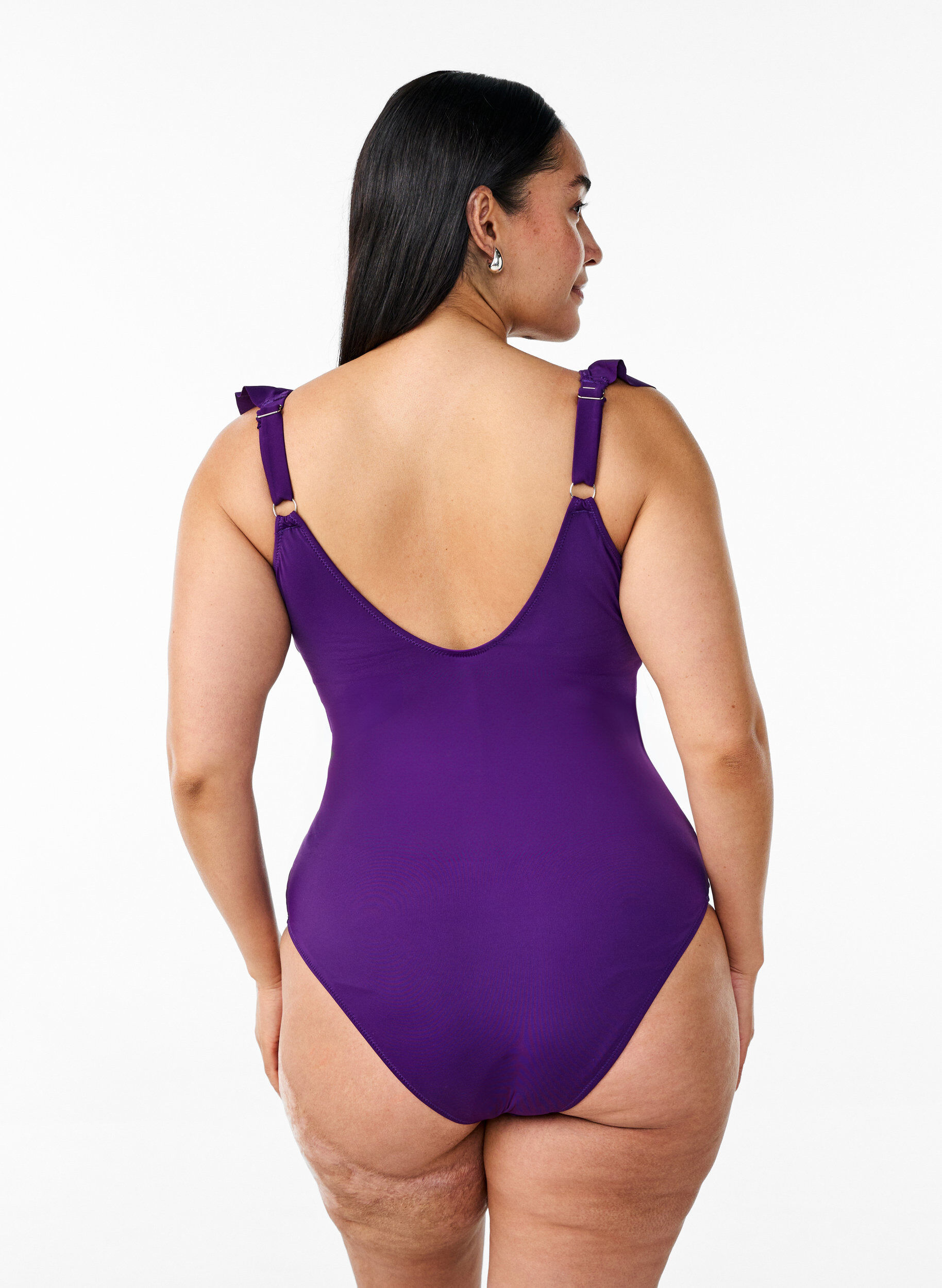 Zizzi Uimapuku r&ouml;yhel&ouml;ill&auml; ja irrotettavilla toppauksilla, Violetti, Model image number 1