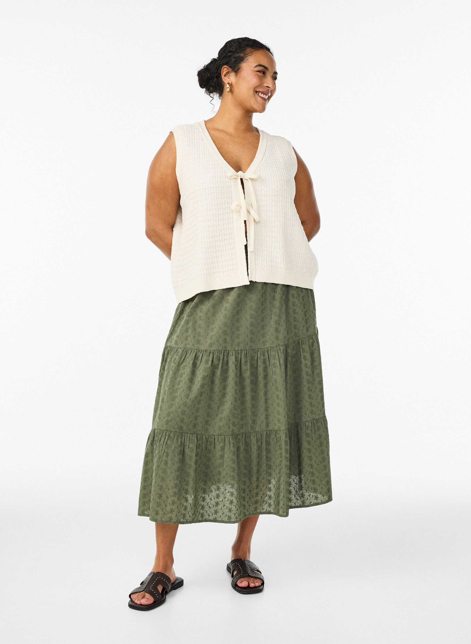 Zizzi Strukturoitu neuleliivi solmiovy&ouml;ll&auml;, Vanilja, Model image number 1