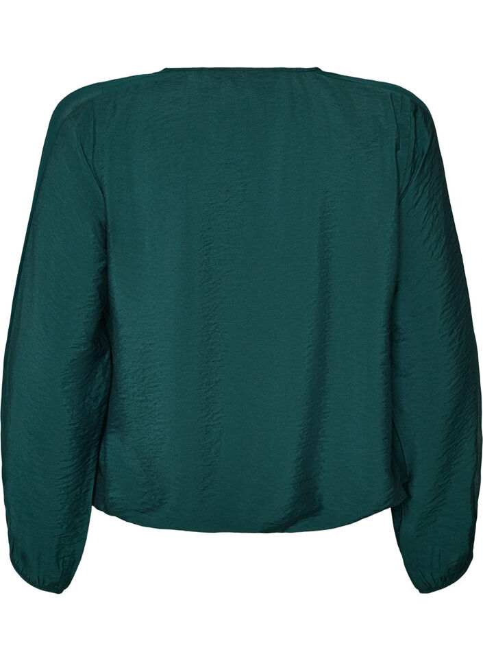 Pusero pallohihoilla ja sifonkiyksityiskohdilla, Vihre&auml;, Packshot image number 1