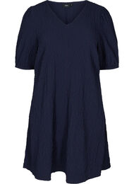 A-mallinen mekko tekstuurilla ja puhvihihoilla, Evening Blue
