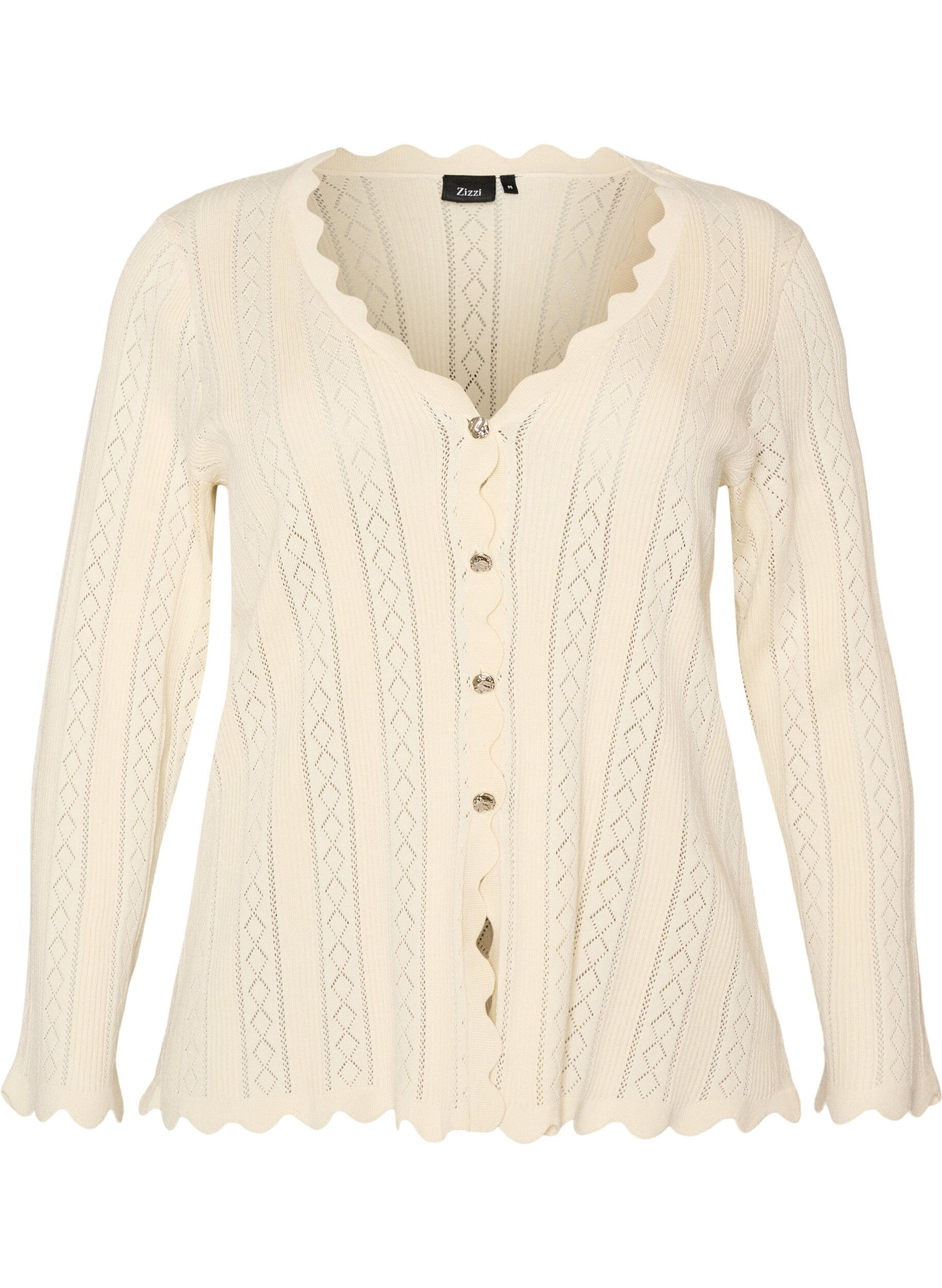 ZizziCardigan with eyelet embroidery and wavy edges, Vanilla, Packshot image number 0