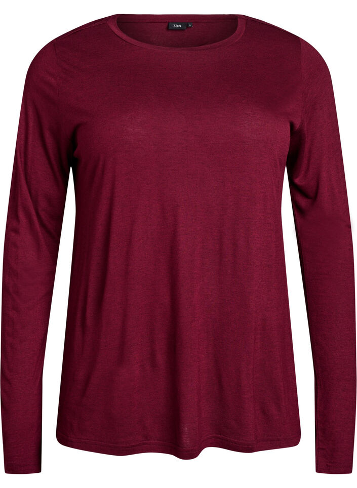 Pitk&auml;hihainen pusero villasta ja viskoosista, Tumma Bordeaux, Packshot image number 0