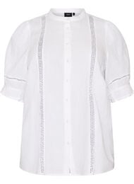 Lyhythihainen puuvillamusliinipusero virkkausreunalla, Valkoinen