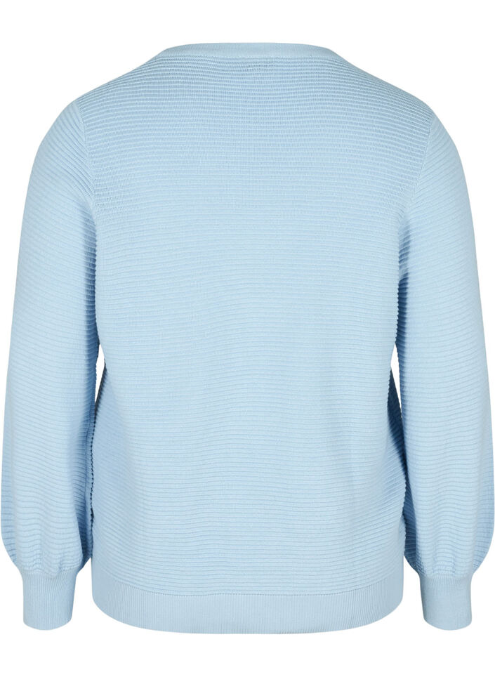 Pitkähihainen neulepusero ekologisesta puuvillasta, Chambray Blue, Packshot image number 1