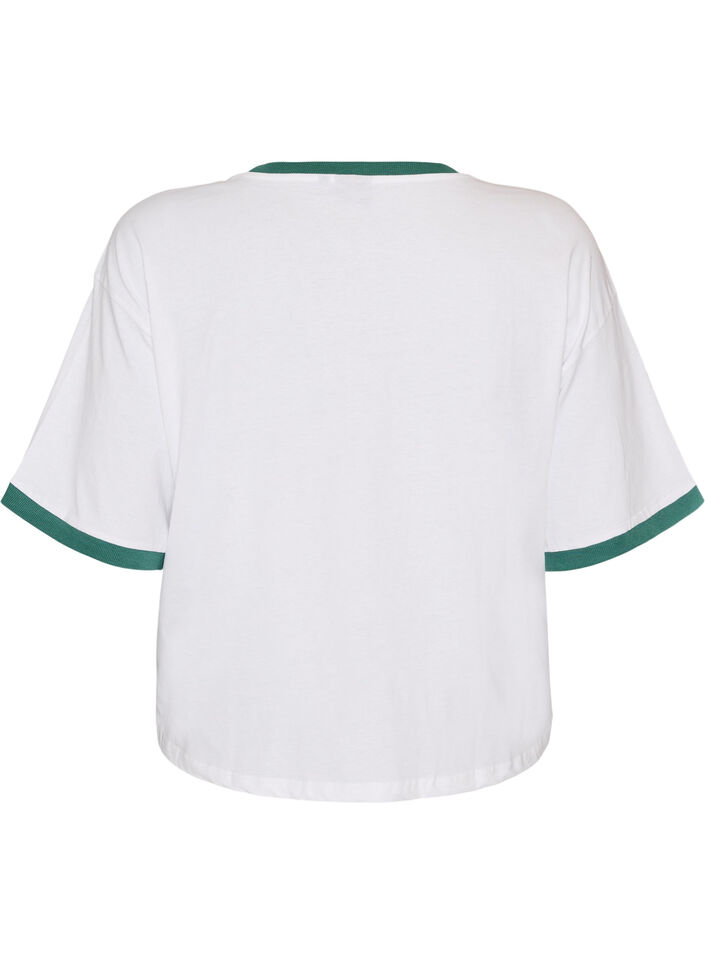 Puuvilla T-paita tekstiprintill&auml; ja laatikkomainen istuvuus, Valkoinen, Packshot image number 1