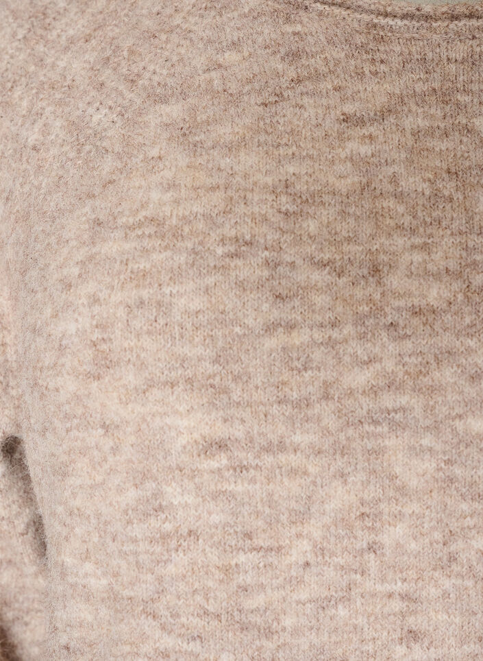 Neulottu pusero raglanhihoilla ja leve&auml;ll&auml; pitsireunuksella, Beige, Packshot image number 2