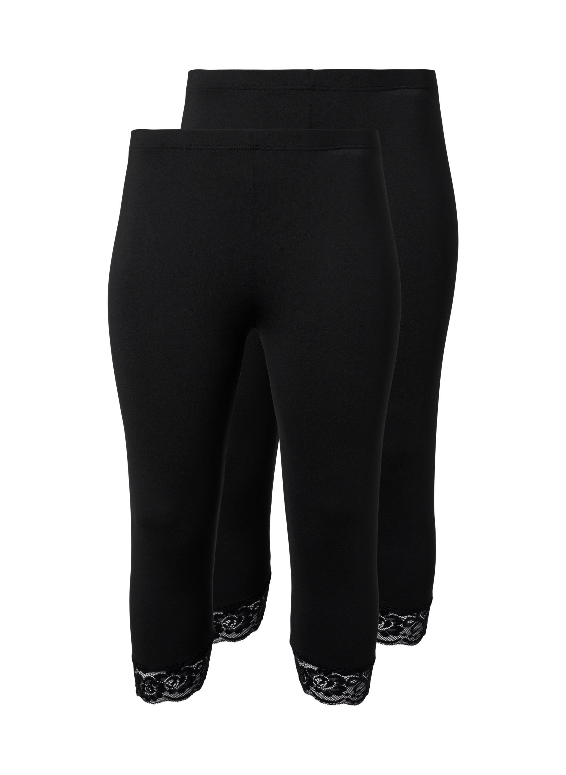 Zizzi 2 kpl 3/4-pituisia leggingsej&auml; pitsikantilla, Black / Black, Packshot image number 0