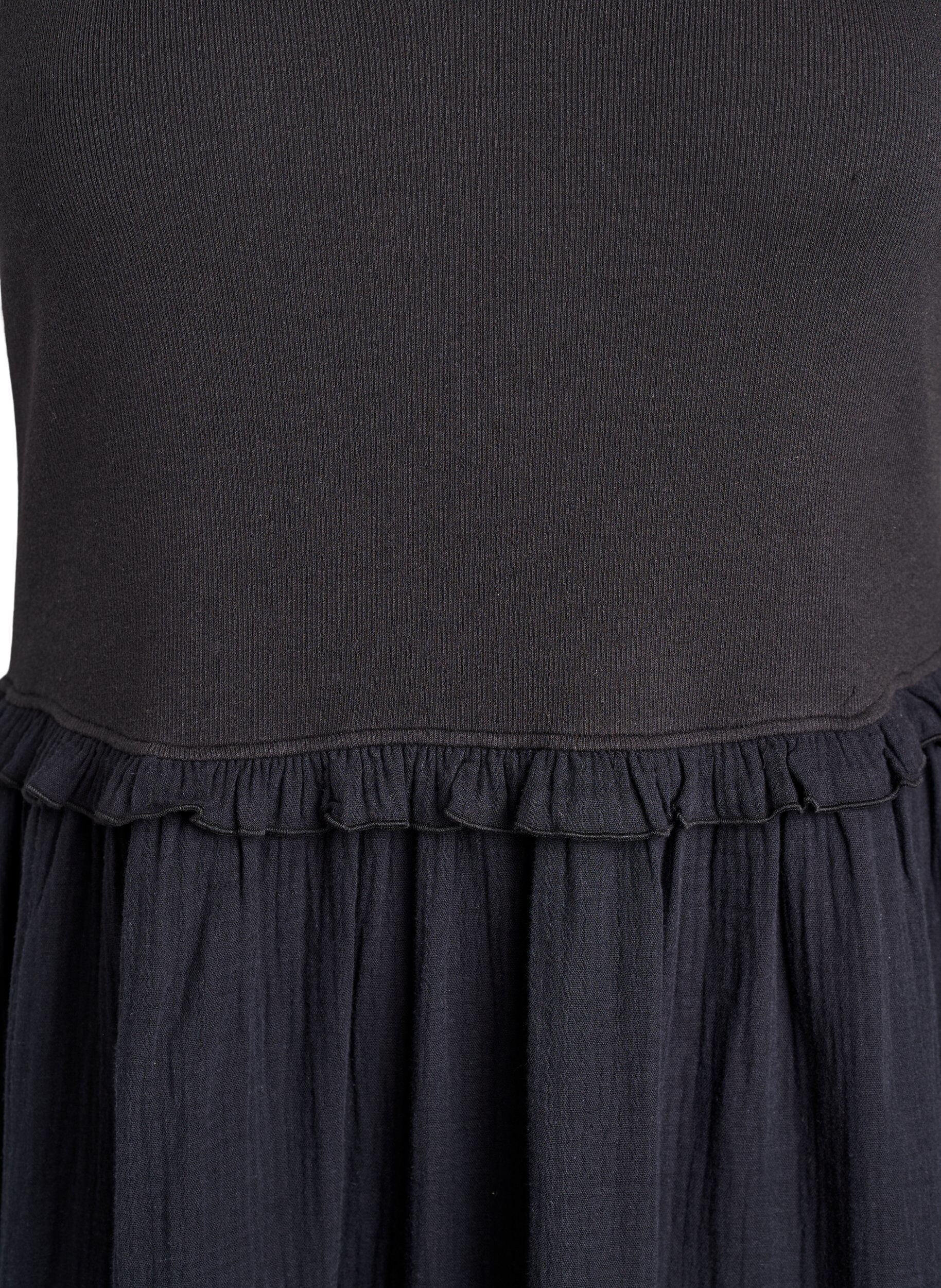 ZizziHihaton puuvillainen midimekko ribill&auml; ja musliinilla, Musta, Packshot image number 2