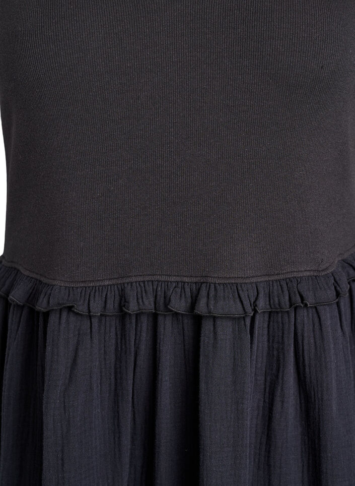 Hihaton puuvillainen midimekko ribill&auml; ja musliinilla, Musta, Packshot image number 2
