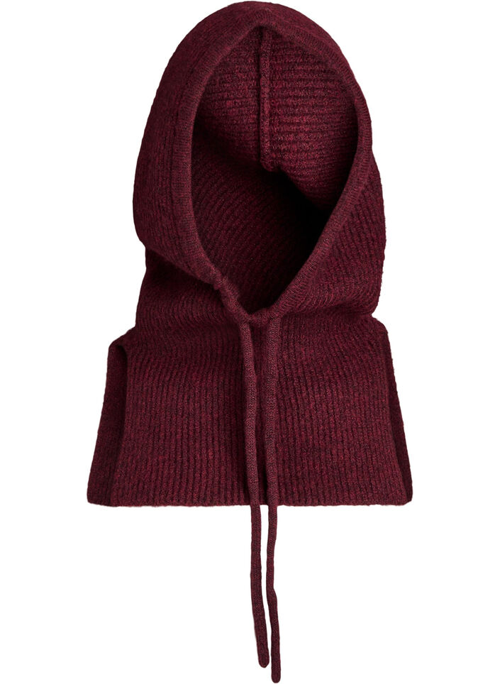 Neulottu balaclava, jossa on kiristysnauhat, Tumma Bordeaux, Packshot image number 0