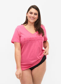 Puuvillainen lyhythihainen t-paita painatuksella, Hot Pink w. Be, Model
