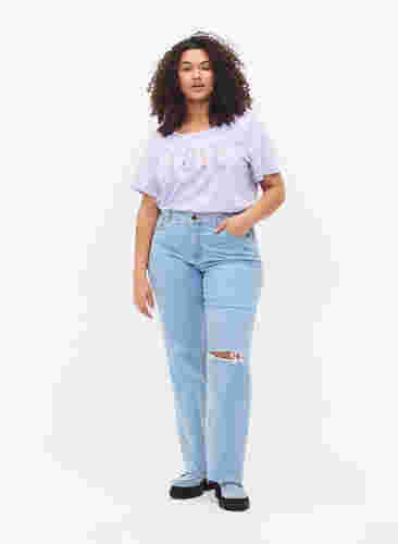 Puuvillainen t-paita pyöreällä pääntiellä ja painatuksella, Lavender W. Love, Model image number 2