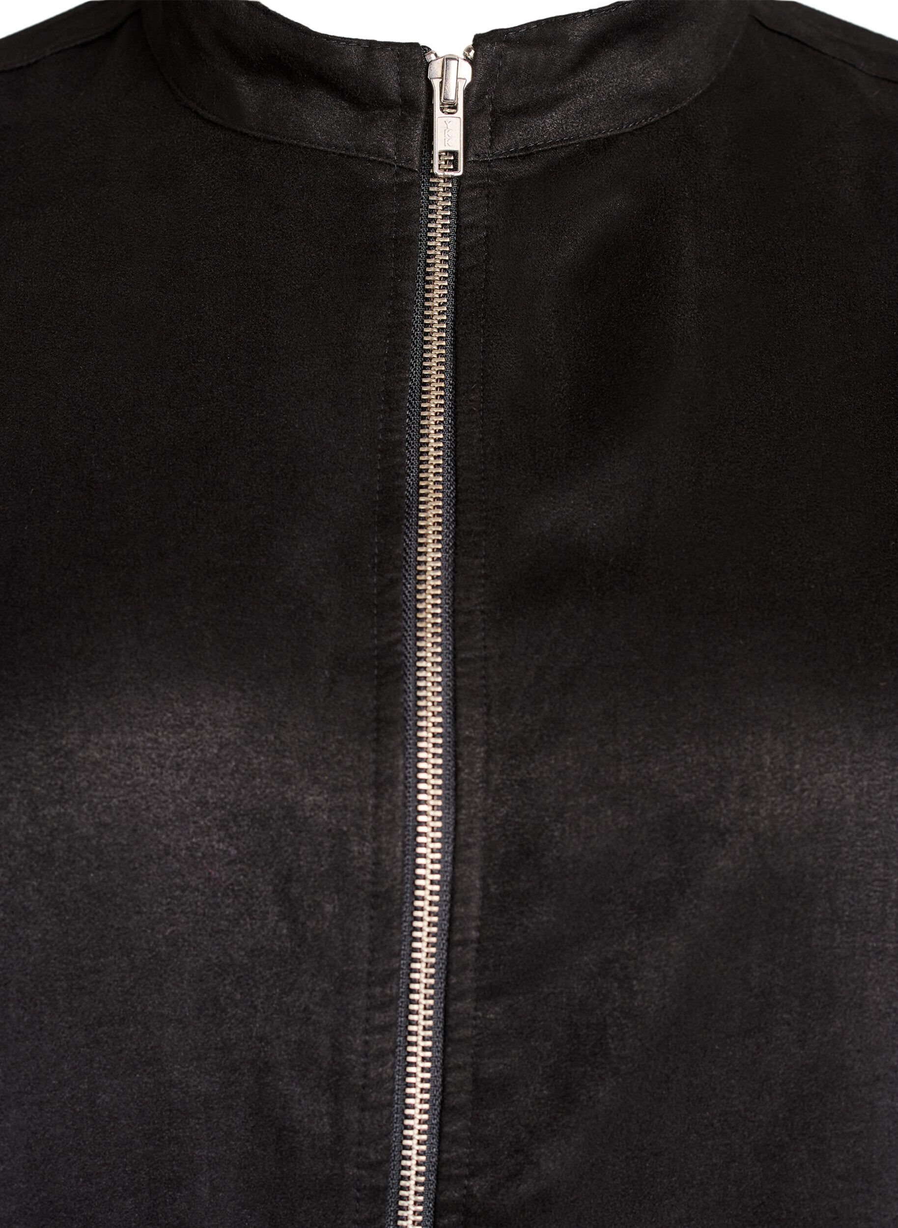 Zizzi Pitk&auml; paita tekonahasta vetoketjulla, Musta, Packshot image number 2