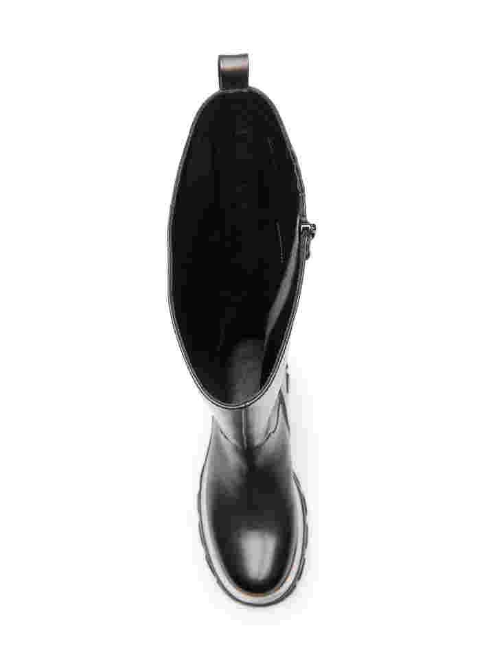 Leveälestiset nahkanilkkurit vetoketjulla, Black, Packshot image number 3