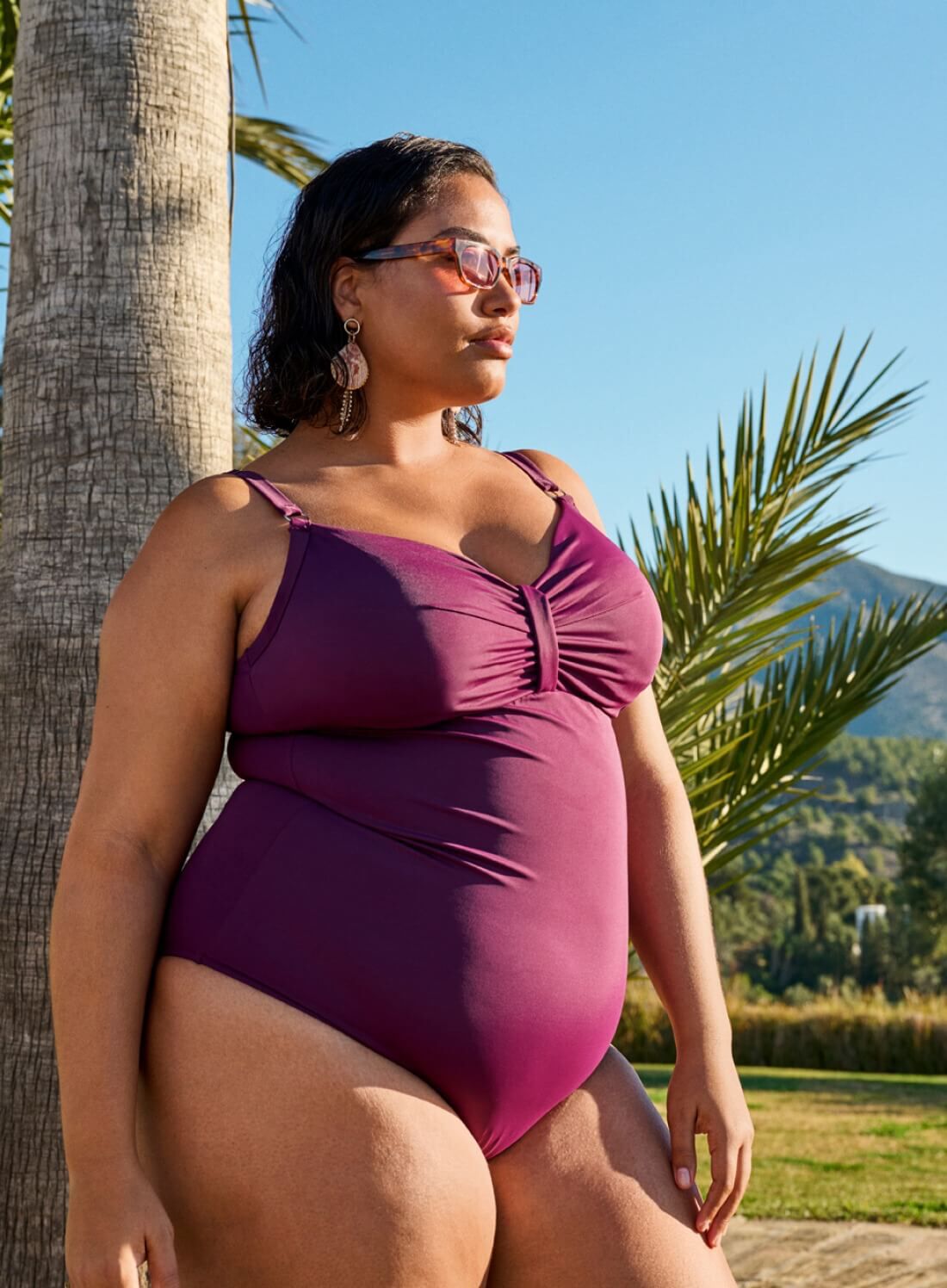 Zizzi Uimapuku, jossa on aluspaita ja draping-osa, , Model