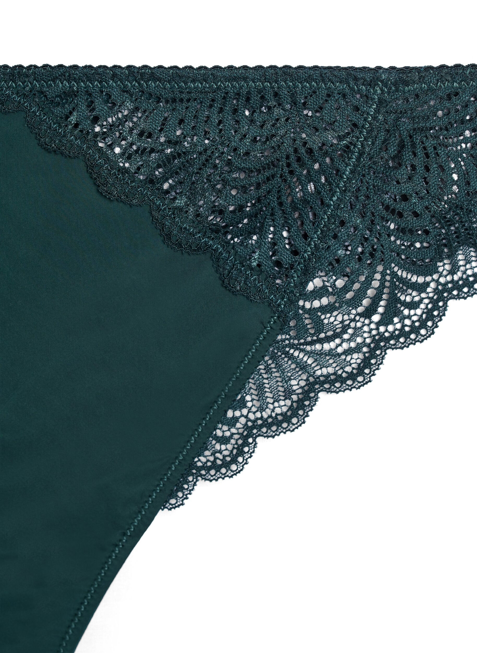 Zizzi Mikrokuituiset stringit pitsiyksityiskohdilla, Vihre&auml;, Packshot image number 2