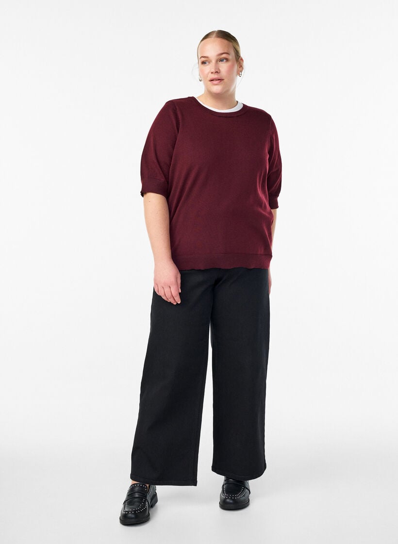 Hienoneulepusero lyhyill&auml; hihoilla, Punainen, Model image number 1