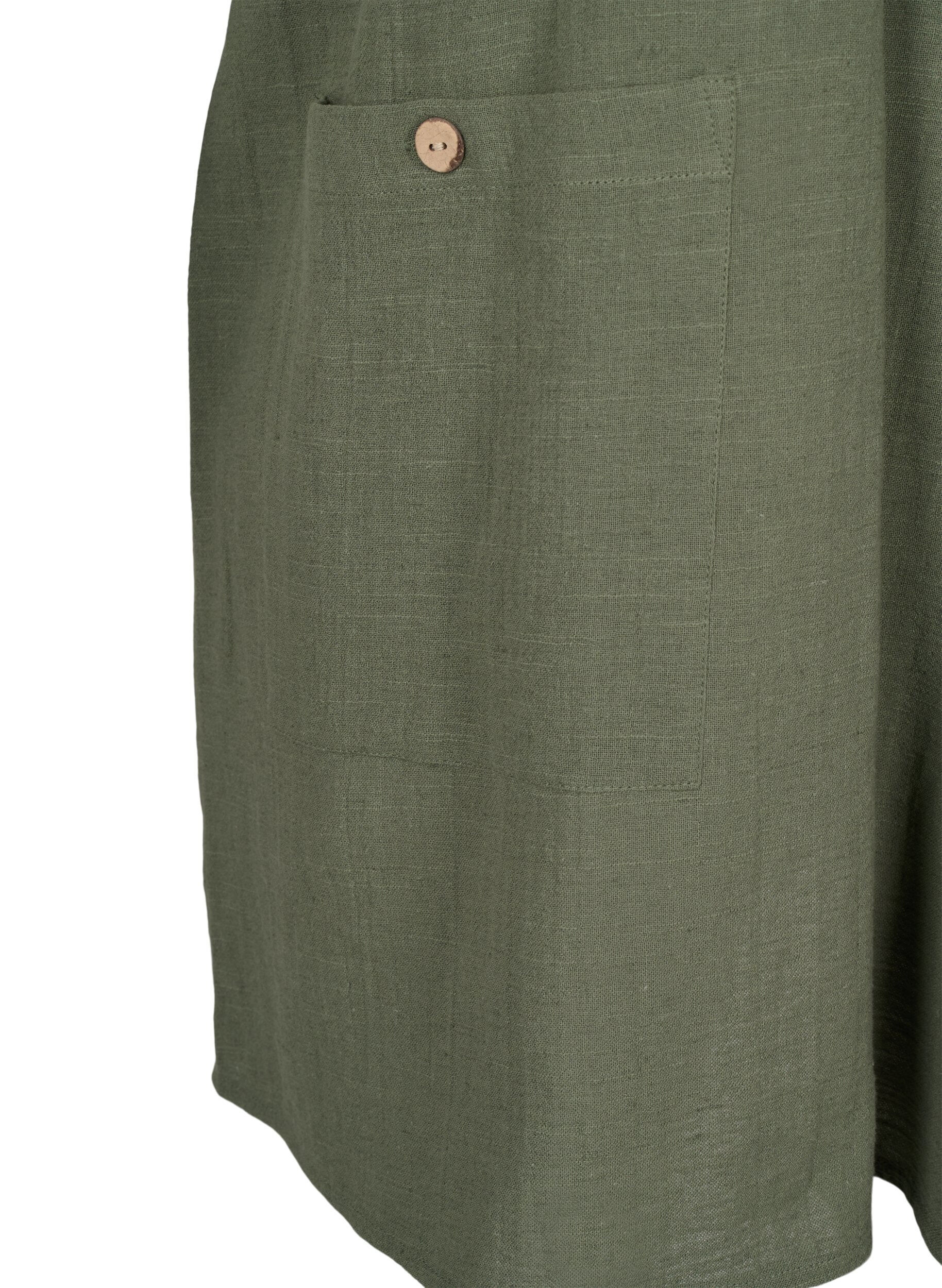 Zizzi puuvillan ja pellavan sekoitteesta valmistettu tunika &frac34;-mittaisilla hihoilla, Thyme, Packshot image number 3